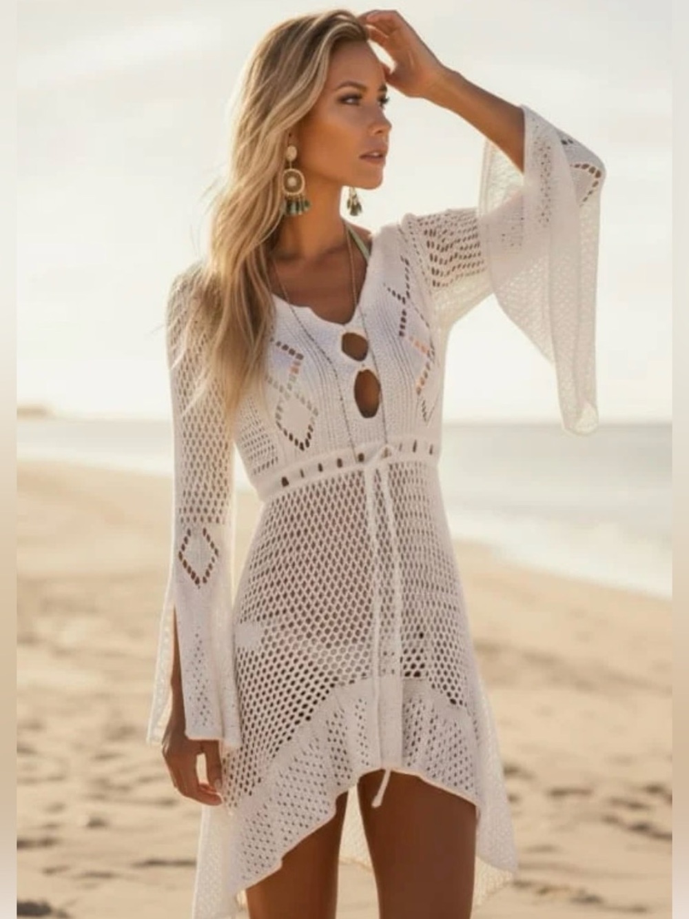 KAREENA’S BOHO ASYMMETRIC  BEACH KNIT COVER-UP